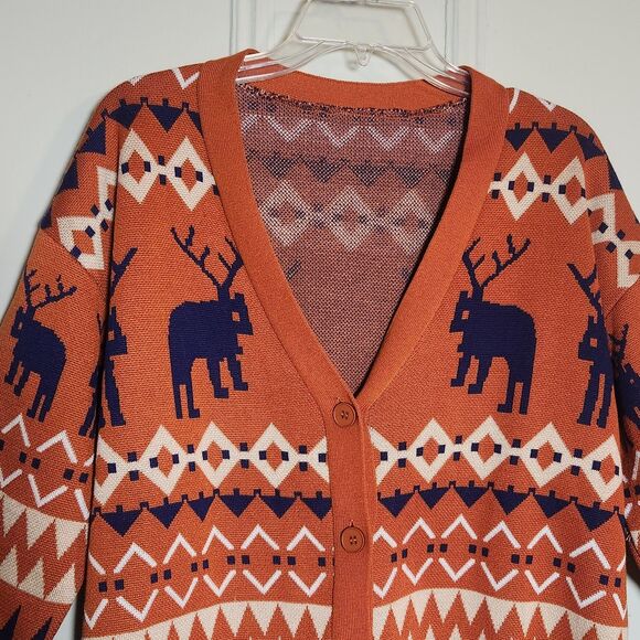 Holiday Reindeer Fair Isle Cardigan Women's Medium Emery Rose M - Picture 3 of 6